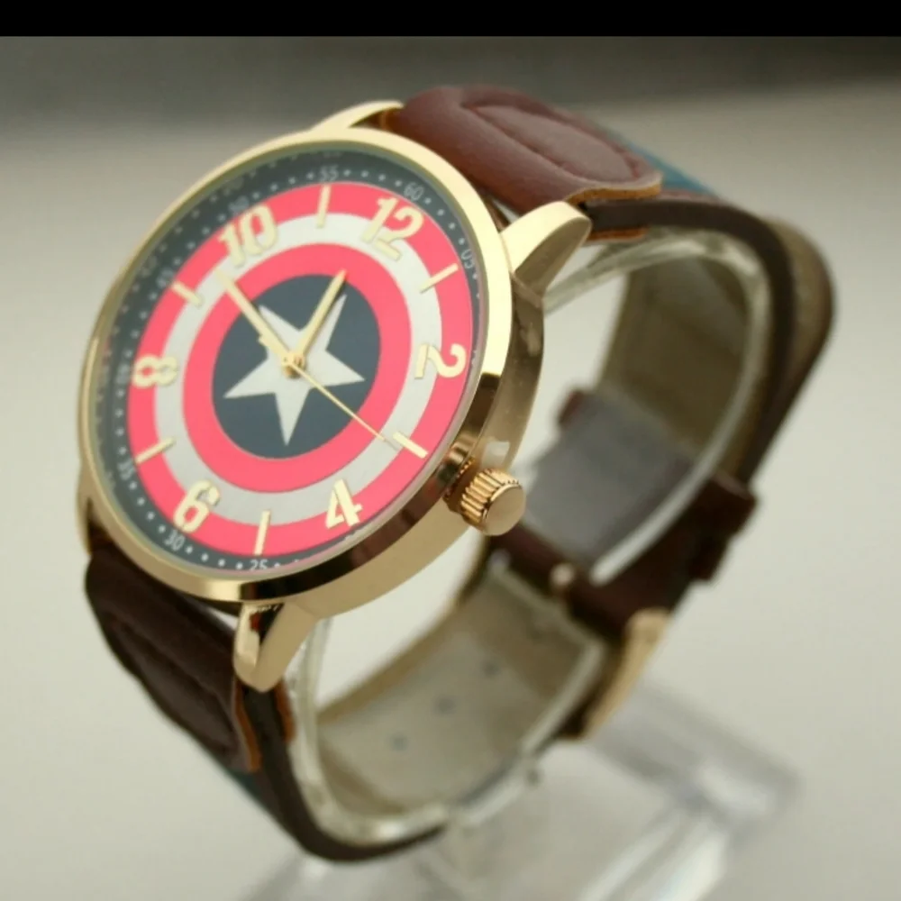 Comics Captain America Shield Watch Men's Dress New NOS MIB Strap